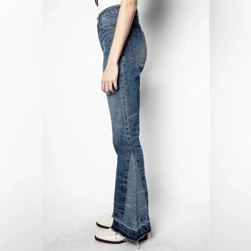 Zadig & Voltaire Jane B Blue Flare Denim Jeans Two Tone Flare High Waisted 80’s
